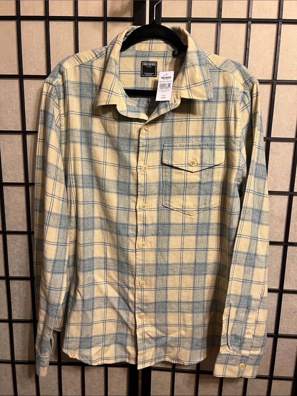 Todd Snyder Men's Tailored Yellow and Blue Plaid Button-Down Shirt